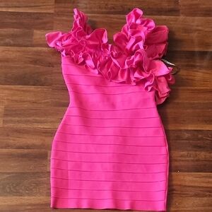 Herve Leger Neon Pink One-Shoulder Dress